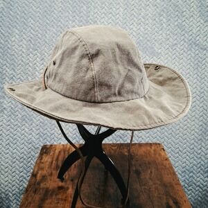 Dorfman Pacific Weathered Cotton Safari Hat Khaki Brown Snap Up Wide Brim XL
